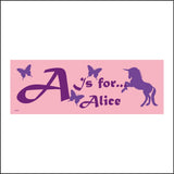 CM017 Unicorn Butterfly Girls Personalised Custom Made Door Plaque A Is For Sign with Unicorn Butterfly