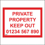 SE097 Private Property Keep Out Personalise Telephone Number