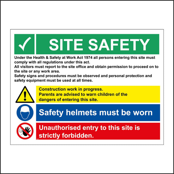 MU066 Site Safety Sign with Tick Triangle Exclamation Mark Face Circle Hand