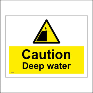 WS874 Caution Deep Water Sign with Triangle Cliff Man Water