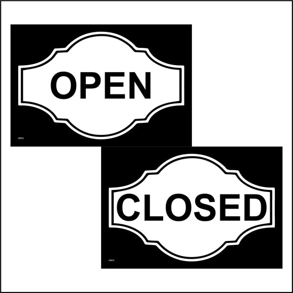 DS013 Open Closed Sign Plaque Black White Door Double Sided
