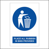 MA346 Place All Rubbish In Bins Provided Sign with Person Circle Bin