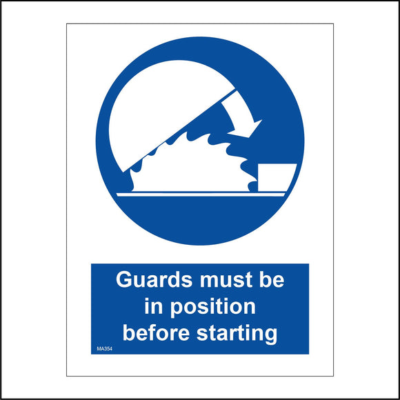 MA354 Guards Must Be In Position Before Starting Sign with Blades Circle Cover