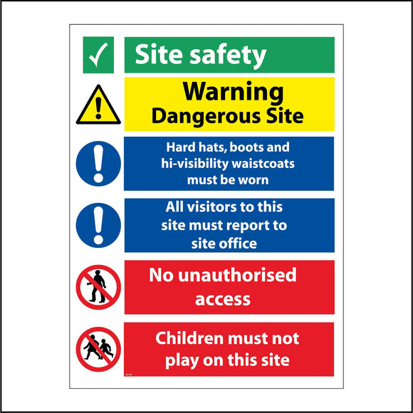 MU126 Site Safety Warning Sign with Tick Triangle Exclamation Mark Circle Person