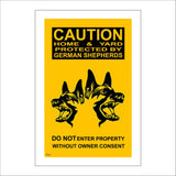 SE022 Caution Home And Yard Protected By German Shepherds Sign with Dogs