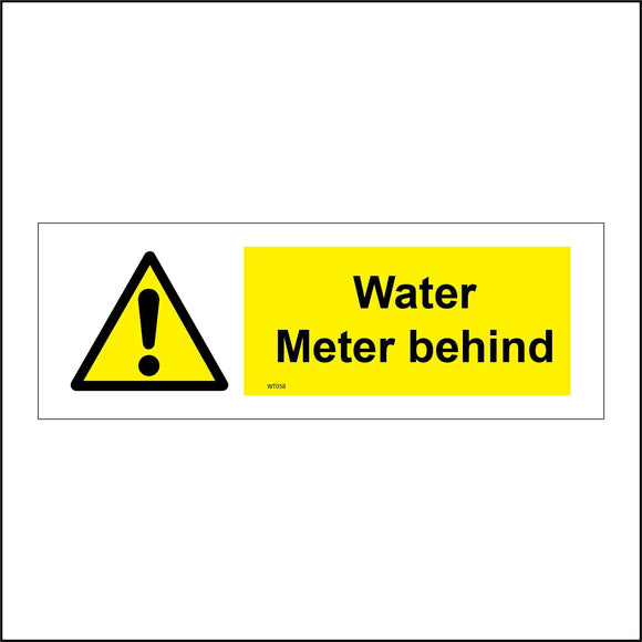 WT058 Water Meter Behind Sign with Triangle Exclamation Mark