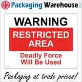 WS751 Warning Restricted Area Deadly Force Will Be Used Sign