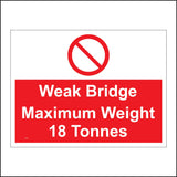 PR350 Weak Bridge Maximum Weight 18 Tonnes Sign with Circle Diagonal Line