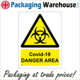 WT035 Covid 19 Danger Area Sign with Triangle Bio Hazard