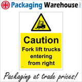 WS886 Caution Fork Lift Trucks Entering From Right Sign with Triangle Forklift Person