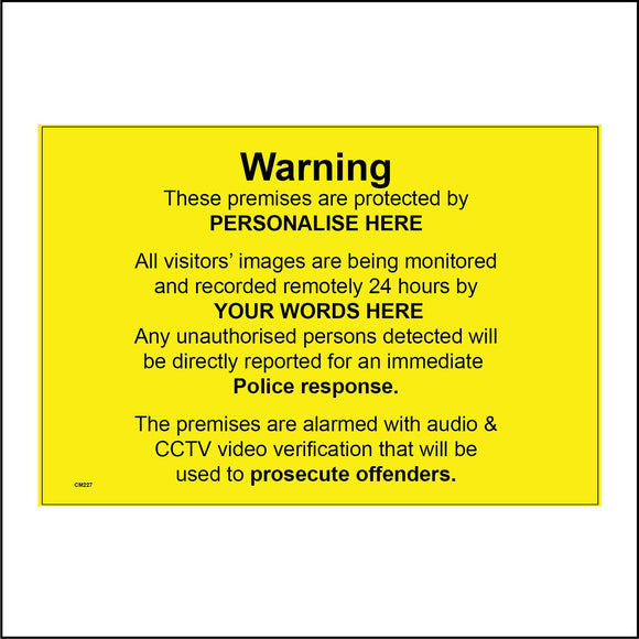 CM227 Warning These Premises Are Protected By Personalise Choice Sign