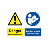 MA358 Danger Hazardous Substances See Data Sheets Before Using Sign with Person Book Circle Triangle Exclamation Mark