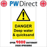 WT251 Danger Deep Water Quicksand Warning Caution Sinking