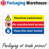 MU164 Electrical Switchroom No Unauthorised Access Keep This Door Locked Sign with Triangle Lightning Bolt Circles Face Hand Padlock