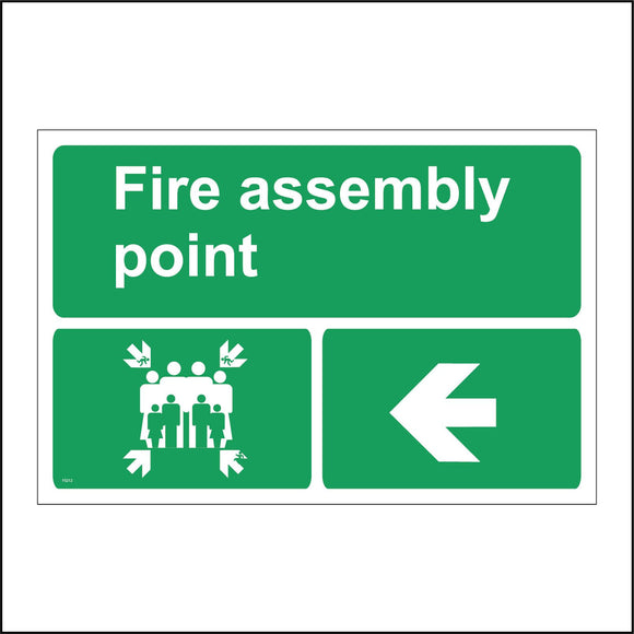 FS212 Fire Assembly Point Sign with Four Arrows Pointing To Group Of People Running