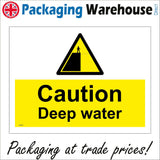 WS874 Caution Deep Water Sign with Triangle Cliff Man Water