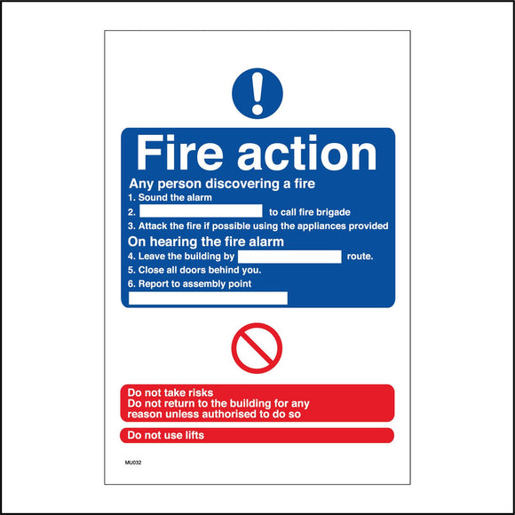 MU032 Fire Action Sign with Exclamation Mark Circle