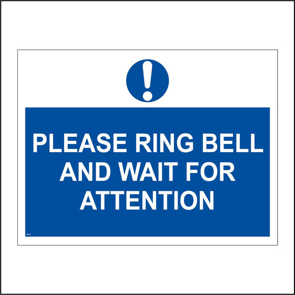 GE190 Please Ring Bell And Wait For Attention Sign with Exclamation Mark