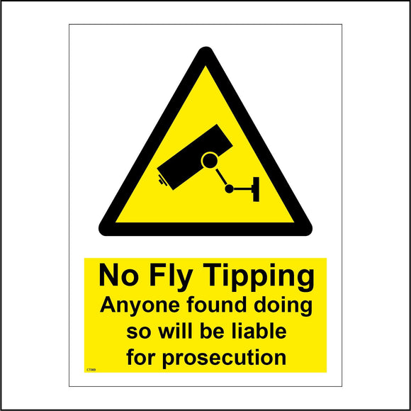 CT069 No Fly Tipping Anyone Found Liable For Prosecution Sign with Camera
