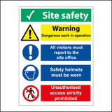 MU069 Site Safety Sign with Triangle Exclamation Mark Hand Face Hardhat