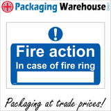 MA090 Fire Action In Case Of Fire Ring Sign with Exclamation Mark