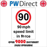 TR059 90 Mph Speed Limit In Force Sign with Circle