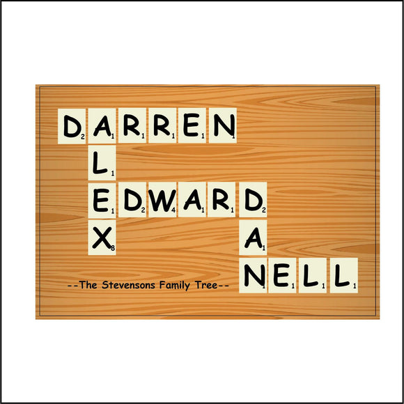 CM320 Scrabble Custom 5 Names Family Tree Personalise Name Choice  Sign with Scrabble Squares