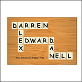 CM320 Scrabble Custom 5 Names Family Tree Personalise Name Choice  Sign with Scrabble Squares