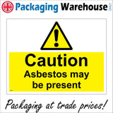 WS841 Caution Asbestos May Be Present Sign with Triangle Exclamation Mark