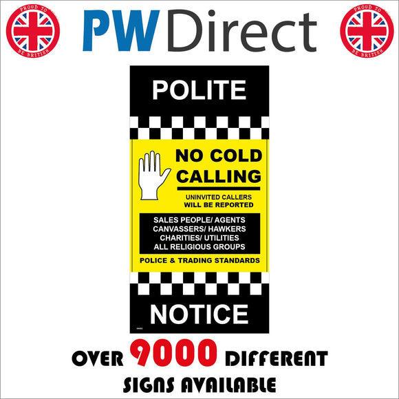 GG052 Polite Notice No Cold Calling Hand Yellow Black