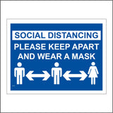 MA765 Social Distancing Please Keep Apart And Wear A Mask Sign with People Arrows Left Right