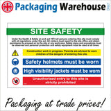 MU079 Site Safety Board Sign with Triangle Exclamation Mark Face Hard Hat Jacket