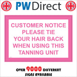 GG023 Customer Notice Please Tie Hair Back Using Tanning Unit