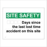 CS102 Site Safety Days Since The Last Lost Time Accident On This Site Sign