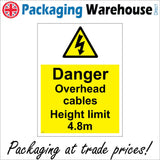 WS588 Danger Overhead Cables Height Limit 4.8M Sign with Triangle Lightning Arrow