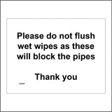 GG024 Please Do Not Flush Wet Wipes Will Block Pipes