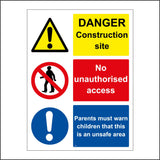 MU068 Danger Construction Site Sign with Triangle Exclamation Mark Circle Person Walking