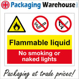 MU191 Flammable Liquid No Smoking Or Naked Lights Sign with Triangle Fire 2 Circles Cigarette Match