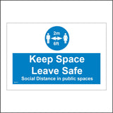 MA767 Keep Space Leave Space Social Distance In Public Spaces Sign with 2 People 2m 6ft Arrows