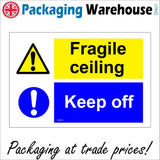 MU233 Fragile Ceiling Keep Off Sign with 2 Exclamation Marks