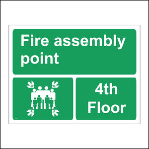 FS200 Fire Assembly Point 4Th Floor Sign with Four Arrows Pointing To Group Of People Running