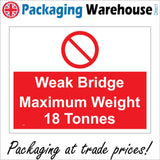 PR350 Weak Bridge Maximum Weight 18 Tonnes Sign with Circle Diagonal Line