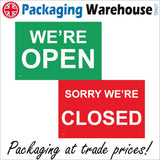 DS030 We're Open Sorry Closed Sign Green Red Double Sided