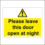 WT050 Please Leave This Door Open At Night Sign with Triangle Exclamation Mark