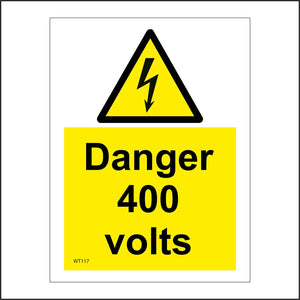 WT117 Danger 400 Volts Electricity Risk of Injury
