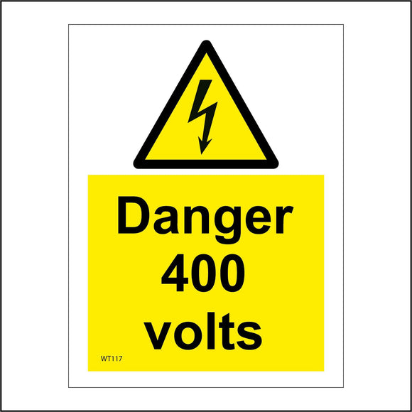 WT117 Danger 400 Volts Electricity Risk of Injury