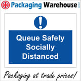 MA738 Queue Safely Socially Distanced Sign with Triangle Exclamation Mark