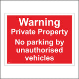 VE290 Warning Private Property No Parking Unauthorised Vehicles