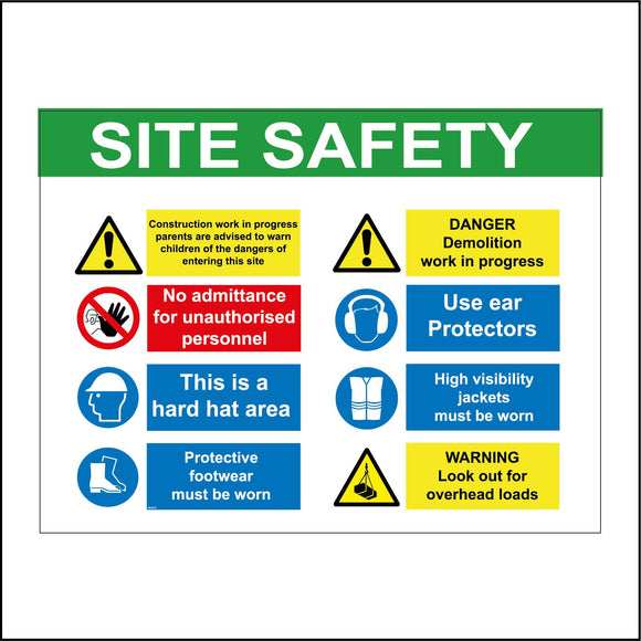 MU076 Site Safety Board Sign with Triangle Exclamation Mark Circle Hand Face Hardhat