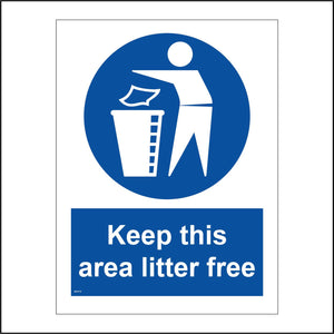 MA474 Keep This Area Litter Free Sign with Man Litter Bin